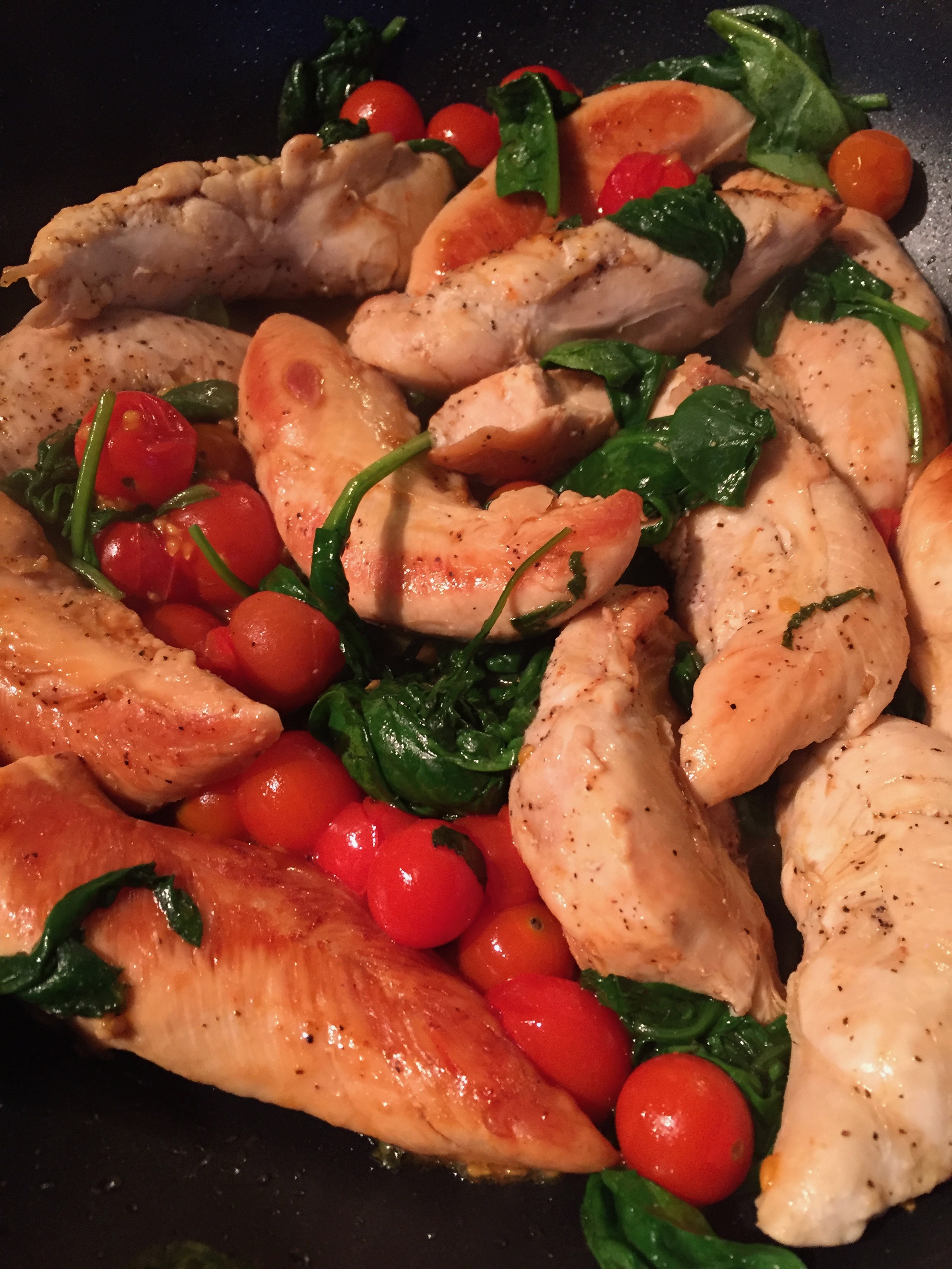 Chicken Tenderloins with Cherry Tomatoes and Wilted Baby Spinach